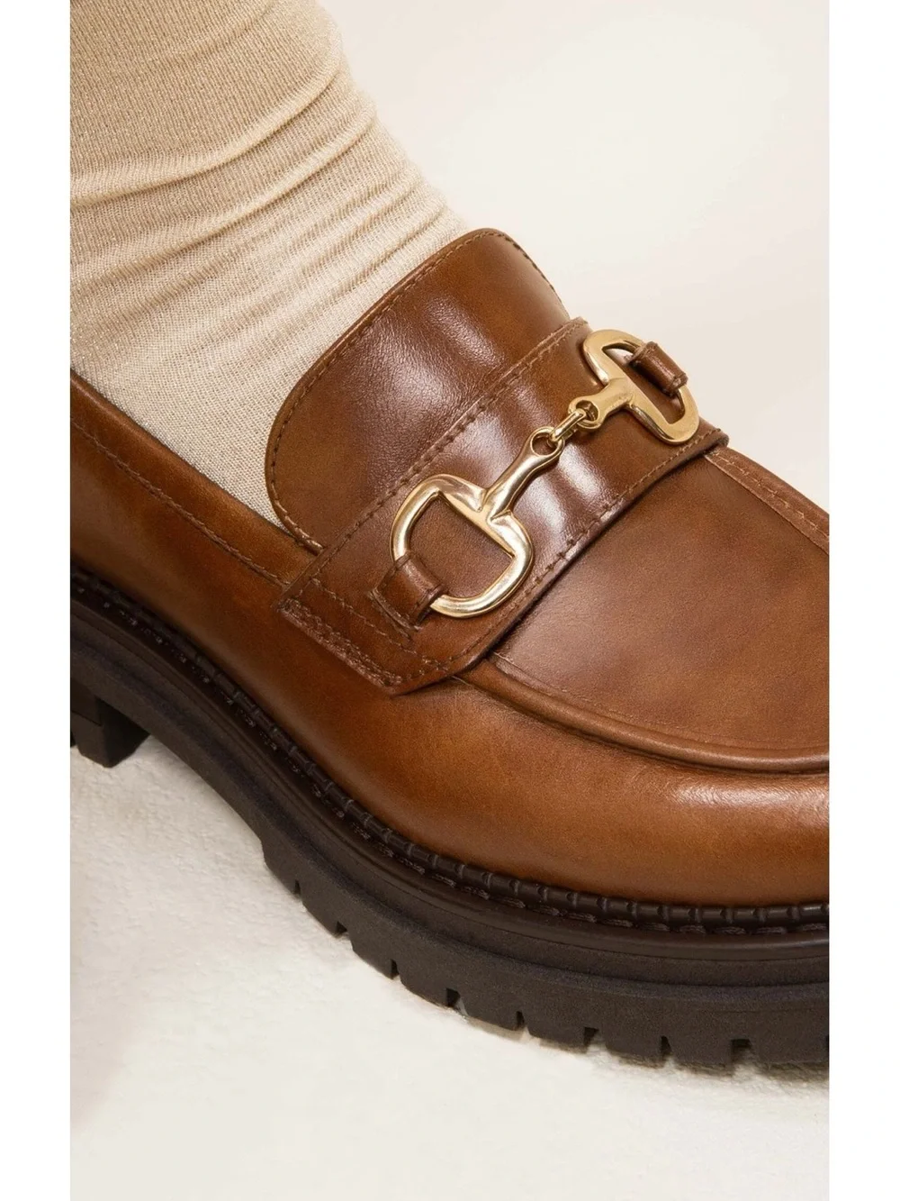 Nero Giardini Chestnut Brown Leather Lug-Sole Bit Loafers